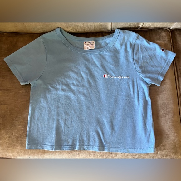 Champion blue logo cropped t-shirt, size Small. Never worn, perfect condition. - Picture 1 of 5